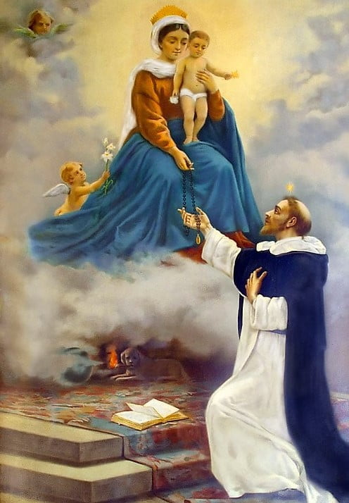 Santo rosario entregado por la Virgen María a Santo Domingo de Guzmán